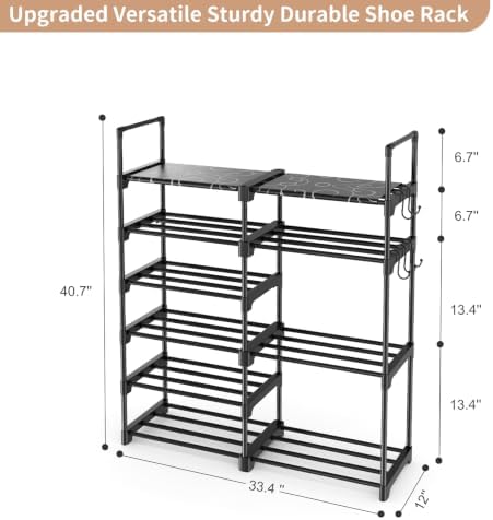 ROJASOP Shoe Rack Organizer, 6-Tier Metal Shoe Rack for Closet Entryway Garage, 20-24 Pairs Tall Shoe Boot Storage Shelf with Hooks, Stackable Large Shoe Stand, Black - Image 3