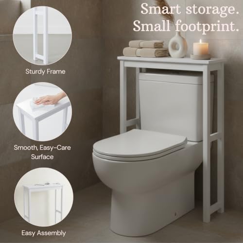Alaterre Furniture Dorset Over-the-Toilet Storage Shelf, White, 27”x9”x37” - Image 4