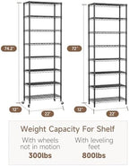 Golpart 8Tier Adjustable Storage Shelves Metal Wire Shelving Standing Shelf - Image 3