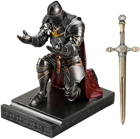 Medieval Armored Knight Pen Holder Figurine Paperweight Phone Stand Iron - Image 2