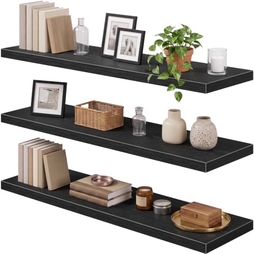 QEEIG 12" Deep Floating Shelves for Wall (Black, Set of 3, 47.2" x 12") by QEEIG