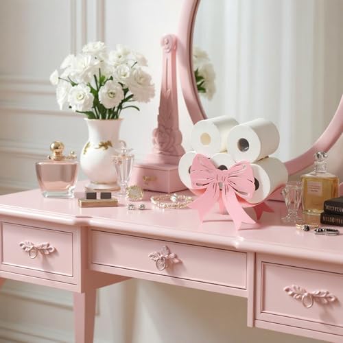 Geelin Light Pink Bow Bathroom Decor Pink Toilet Paper Holder 8 Rolls - Image 4