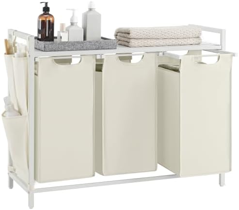VASAGLE Laundry Hamper with Shelf, 3 Pull-Out Bags, 3 x 10.6 Gallons (40 L) by VASAGLEbySONGMICSHOME
