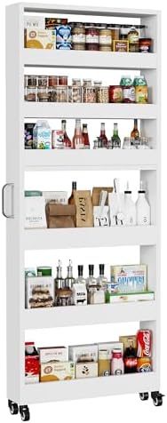 Slim Storage Cart, Lightweight 6 Tier Metal Rolling Utility Kitchen Cart on Wheels, Mobile Storage Shelving Unit Organizer for Bathroom Laundry Office Narrow Places (White, 6" D) by Qiaoxuan