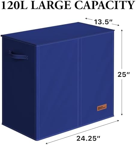 Simple Houseware Double Laundry Hamper with Lid & Removable Bags, Dark Blue - Image 2