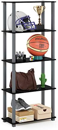 Furinno Turn-N-Tube 5-Tier Multipurpose Shelf / Display Rack / Storage Shelf / Bookshelf, Square Tubes, Black/Grey by Furinno-FitsYourSpaceFitsYourBudget