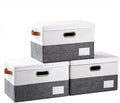 PRANDOM Foldable Storage Bins with Lids [3-Pack] Fabric Collapsible Storage Boxes Baskets Cubes Containers with Handles for Closet Living Room Bedroom (Grey & White 14.9x9.8x9.8'') by Prandom