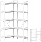 Huuger 5 Tier Bookshelf, L Shaped Corner Bookshelf with 10 Open Shelves, 49.4 Inch Straight Wide Bookcase with Metal Frame and Wooden Board, Adjustable Feet, White by Huuger