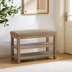 Zihanhome 2 Tier Shoe Rack Bench with Cushion, Solid Wood Shoe Benches, Mid-Century Modern Shoe Storage Bench for Entryway, Hallway, Living Room, Closet, Front Door Entrance, (Brown, 31.5") - Image 3