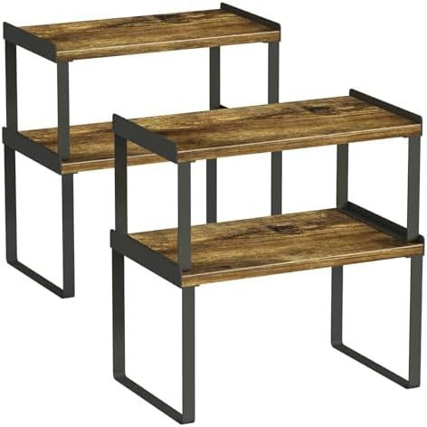 Goozii Kitchen Cabinet Shelf Set of 4, Cupboard Shelves for Plates Dishes Cups Mugs Spices, Pantry Cupboard Cabinet Organizers and Storage Shelves Rack Insert for Countertop (Brown) by Goozii