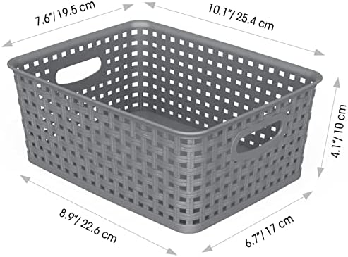 WYT 12-Pack Plastic Small Shelf Storage Weave Baskets for Organizing, Grey - Image 2