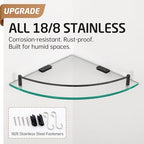 KES Bathroom Glass Corner Shelf Tempered Glass Shelf with Rail Wall Mount Corner Shelf SUS 304 Stainless Steel Matte Black 2 Pack, BGS2101A-BK-P2 - Image 4