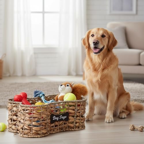 Geyecete dog bone basket dog toy box Pet Storage Collection, Bone Shape Handwoven Natural Seagrass & Rush Grass Organizer Bin Pet Organizer Storage - Image 7