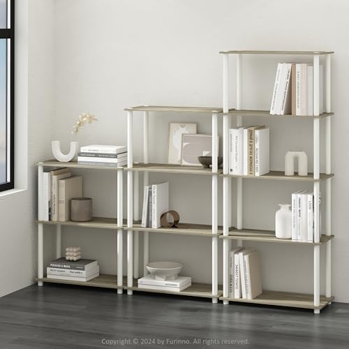 Furinno TURN-N-TUBE Storage Shelves, 5-Tier Book Shelf, Corner Shelf, Toolless Open Shelves, for Organization and Storage, Living Room, Garage, Home Office, Sonoma Oak - Image 2