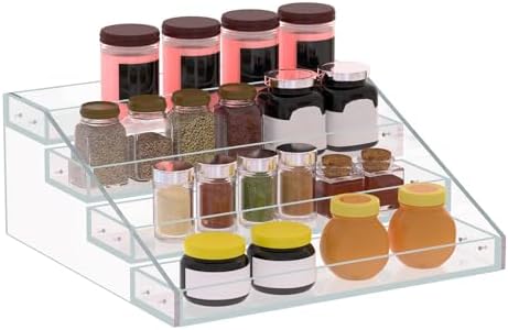PMMASTO Wide 4-Tier Clear Acrylic Spice Rack Organizer for Kitchen by PMMASTO