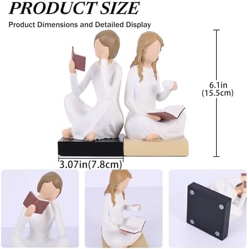 Unique Reading Figurine Book Ends - Book Lovers Gifts for Bookshelf Decorations for Women Readers, Graduates, Students, Teachers, Bookshelf Decor Home Decor for Shelves Desk Office Living Room - Image 3