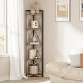 5 Tier Corner Shelf Stand, 64" H Tall Corner Bookshelf, Rustic Brown by Cerlyunzan