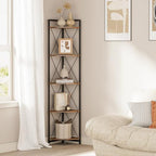 5 Tier Corner Shelf Stand, 64" H Tall Corner Bookshelf, Rustic Brown by Cerlyunzan