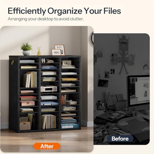 HOOBRO Literature Organizer, 36 Compartments Wooden Mail Organizer, Countertop Literature Sorter with Adjustable Shelves for Home, Office, School, Student Mailbox for Classroom, Black BK123WF01 - Image 4