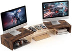 Dual Monitor Riser, Acrylic Monitor Riser with Keyboard Storage, Adjustable Angle & Length Computer Monitor Stand, Wide Desk Shelf for Top of Desk for Home Office_Wood Look by Bingyouth
