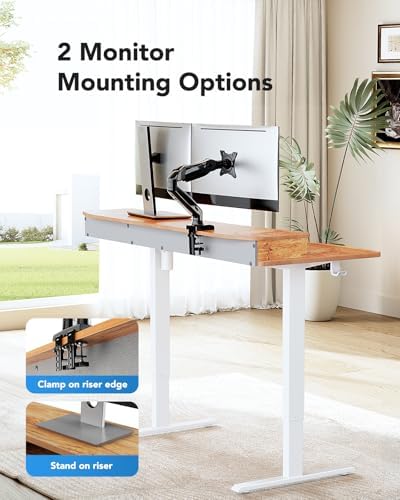 HUANUO 48″ x 24″ Electric Standing Desk with 2 Drawers, C-Clamp Mount Compatible, Height Adjustable Computer Desk, Home Office Stand Up Desk with 4 Preset Heights & 2 Hooks, Light Vintage - Image 4