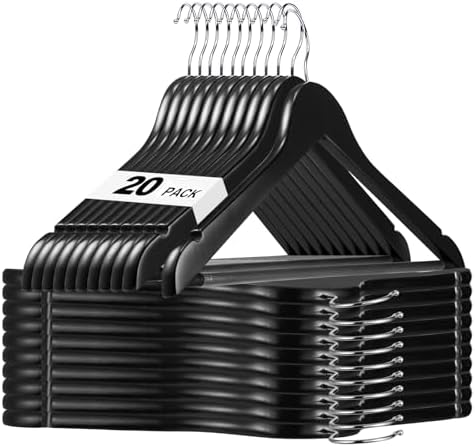HOUSE DAY Black Wooden Hangers 20 Pack, Solid Wood Coat Hangers for Closet by HOUSEDAY