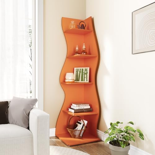 LITTLE TREE Small Corner Shelf, Modern 5-Tier Wall Corner Bookshelf, Stylish Bookcase Storage Rack for Small Space, Living Room, Bedroom, Orange, 2 Pack - Image 4
