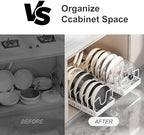 Pots and Pans Organizer Under Cabinet 2 Pack, Pull-Out Cabinet Organizer for Pot Lids, Bakeware, Dishes, 8 Adjustable Dividers (White - Image 4