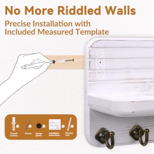 Key Holder for Wall, Mail Organizer Wall Mount with 8 Hooks Wooden Hanging Key Rack for Home Decor, Hallway, Entryway (Vintage White) - Image 4