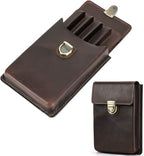 Top Grain Genuine Leather 5 Pen/Pencil Tray Case Organizer, Solid Vintage Design No Logo, Handmade, Brass Plug-in Lock with Drawer, Gift Choice for Man/Woman/Office, Glossy Coffee, 5 Slots by CataPurusLeatherCrafts