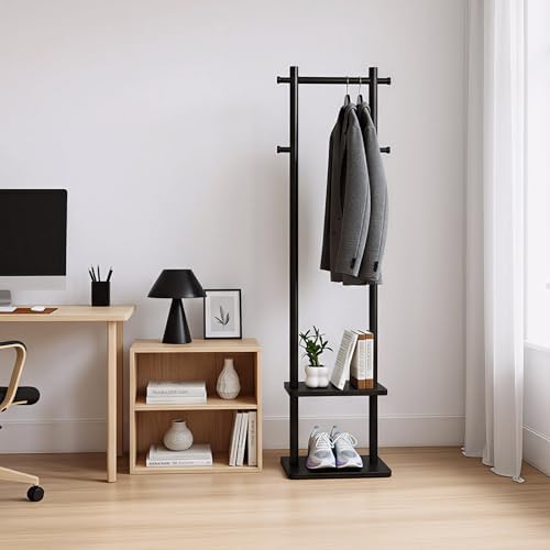 Coat Rack,Freestanding Hall Tree for Entryway Home Bedroom Office,Sturdy Wooden Coat Hanger Stand for Clothes Jacket Hats Bags(Black) - Image 6