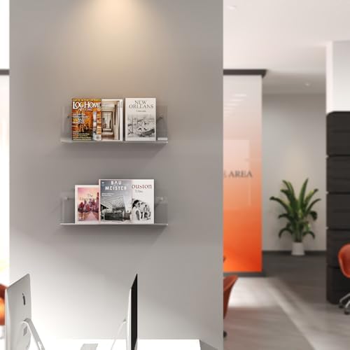 Acrylic Magazine Holder, 2 Pack Hanging Bookshelf Magazine Rack, Wall Mounted Floating Brochure Display for Waiting Room, Office, Home (Clear, 17 Inch) - Image 5