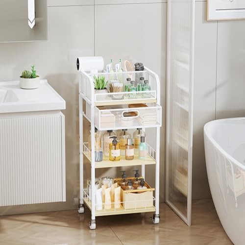 HapiRm Makeup Organizer Storage Cart - Floor Skincare Make Up Organizers with 4 Drawers, Rolling Makeup Cart Vanity Organizer Cosmetics Display Cases Holder for Skin Care Nail Polish Pure White - Image 4