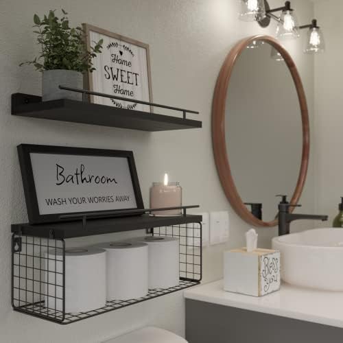 WOPITUES Floating Shelves for Bathroom Decor Art, Modern Black - Image 5