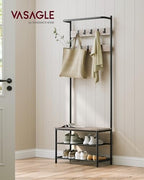 VASAGLE Hall Tree with Bench and Shoe Storage, 9 Movable Hooks, Top Bar - Image 2