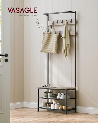 VASAGLE Hall Tree with Bench and Shoe Storage, 9 Movable Hooks, Top Bar - Image 2