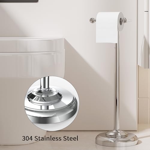 Toilet Paper Holder Stand, Toilet Paper Holder Free Standing,Post Pivoting Design & Stable Weighted Base SUS304 Stainless Steel for Bathroom (Chrome) - Image 4