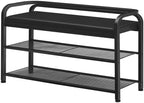 YATINEY Shoe Bench with Backrest, 35.4" Long Entryway Bench, 2-Tier Shoe Rack with PU Padded Seat, Upholstered Shoe Storage Bench with Back, for Hallway, Entryway, Foyer, Bedroom, Black HX14BB by Yatiney