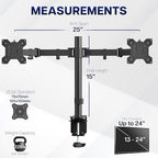 VIVO Dual Monitor Desk Mount, Heavy Duty Fully Adjustable Steel Stand, Holds 2 Computer Screens up to 24 inches and Max 22lbs Each, Black, STAND-V024 - Image 4
