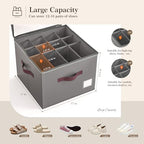 Criusia Shoe Organizer for Closet, 4 Pack Shoe Organizer with Transparent Cover and Sturdy Handles, Closet Shoe Storage for Sneakers Sandals Slippers, Fit 12-16 Pairs, Gray - Image 3