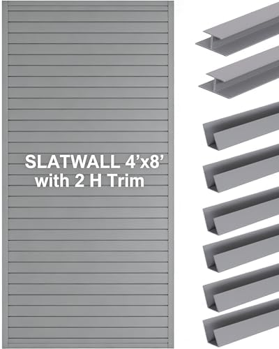 FRAYSCENT Slat Wall Paneling Garage Slat Wall Storage Systems Slatwall Panels Power Tool Organizer Wall Mount, PVC Garage Storage & Organization Products Slate Board (Grey, 8ftx4ft with 2H Trim) by FRAYSCENT