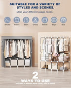 Mavivegue Portable Closet Wardrobe, Clothes Organizer with 4 Hanging Rods, Non-Woven Fabric Cover, Large Capacity Storage for Bedroom and Living Room,Gray - Image 6