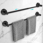 Adjustable Suction Cup Towel Bar for Bathroom Wall,14.6Inch~24 Inch Towel Racks for Bathroom,Stainless Steel Bath Towel Holder for Shower,2 Pack(Matte Black) by WingWider