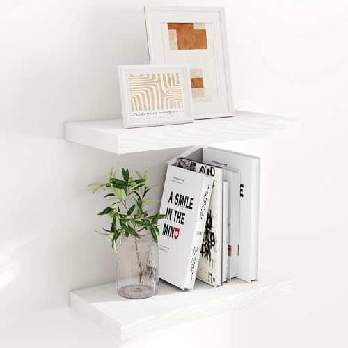 Fun Memories 16 Inch Long Floating Shelves in White, 9.3 Inch Deep Floating Shelf for Wall, Living Room, Kitchen, Rustic Deep Wood Shelves for Bathroom, 2 Pack Storage Display Shelf for Books, Decor by FunMemories