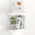 Fun Memories 16 Inch Long Floating Shelves in White, 9.3 Inch Deep Floating Shelf for Wall, Living Room, Kitchen, Rustic Deep Wood Shelves for Bathroom, 2 Pack Storage Display Shelf for Books, Decor by FunMemories