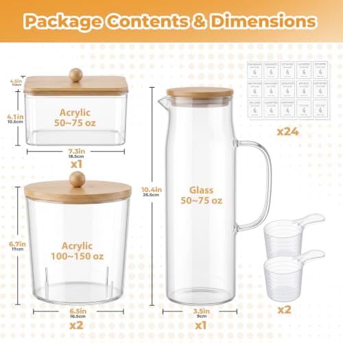 Acrylic Laundry Pod Containers and Dryer Sheet Holder & Glass Laundry Detergent Dispenser with Handle, Labels, and Spoons, for Laundry Room Organization and Storage (4 Pack, Wood Brown) - Image 2