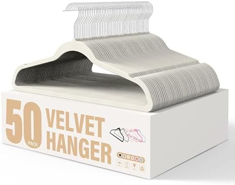 YSSOA Velvet Hangers 50 Pack, Non-Slip Clothes Hangers with Shoulder Notches, 360° Swivel Hooks, Heavy Duty Standard Hangers for Closet Space Saving, White by YSSOA