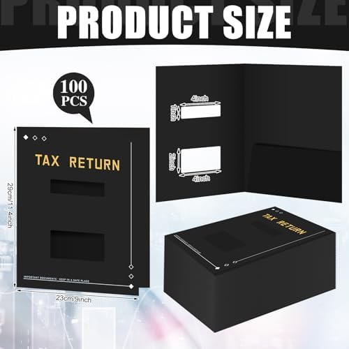 Mooliwe 100 Pcs Black Tax Return Folders Bulk 9 x 11.25 Inches Income Tax Organizer with Side Staples Double Windows Paper File Pocket Document Folders for Accountants Business Office Supply - Image 2