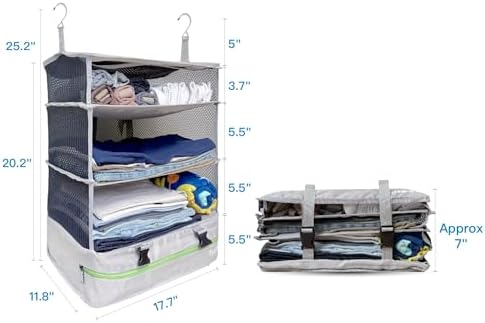 Grand Fusion Stow-N-Go Hanging Travel Shelves, Packing Organizer for Luggage. Carry on Closet for Suitcase. Expandable Packing Cube. Travel Essentials. (Light Gray - XL, XL = (L) 17.7" x (W) 11.8") - Image 2