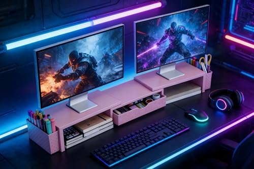 Spacrea Dual Monitor Stand Riser with Drawer and 2 Pen Holders - Image 7